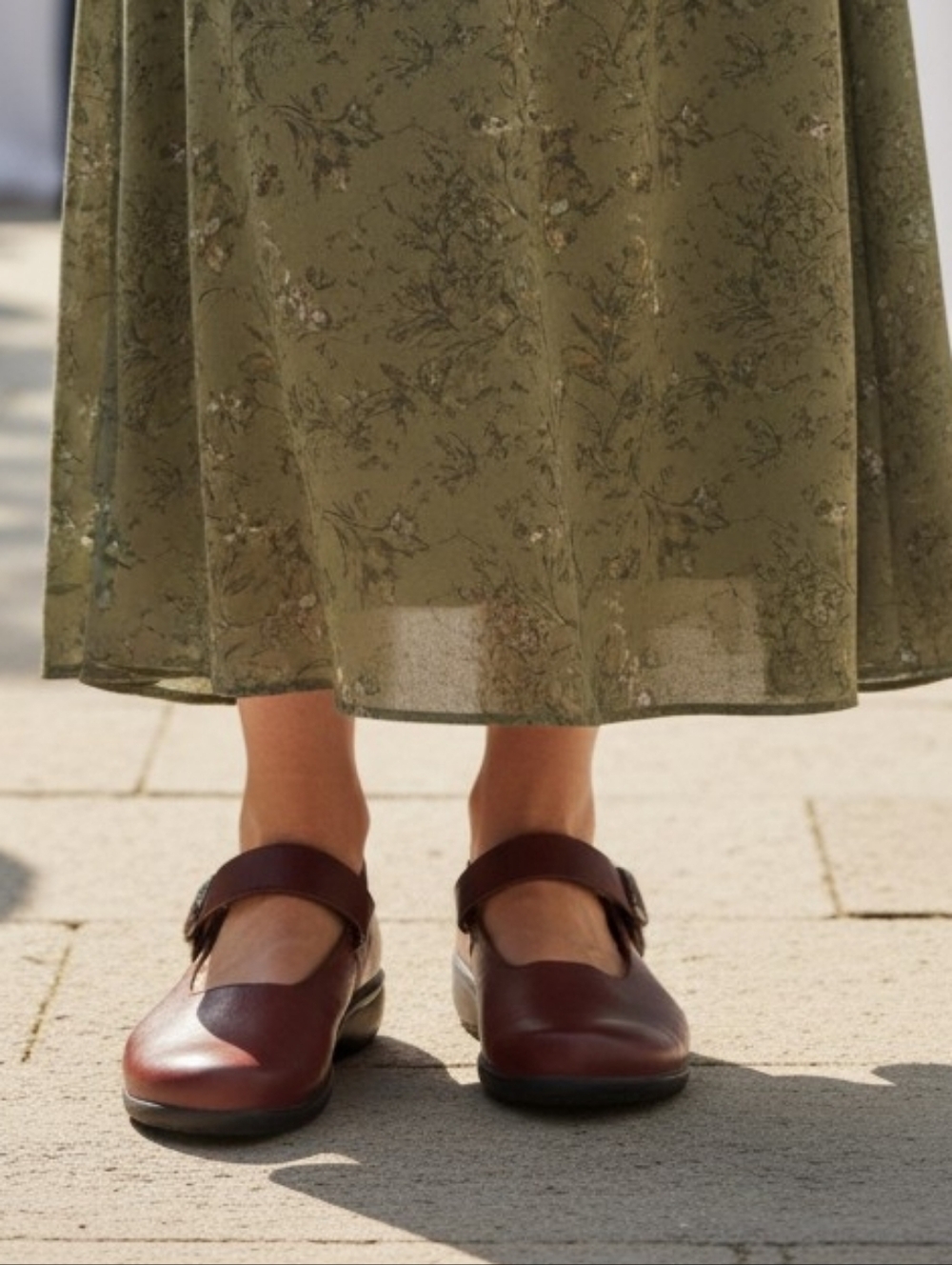 Mephisto Burgundy Mary Jane Leather Flats with Strap